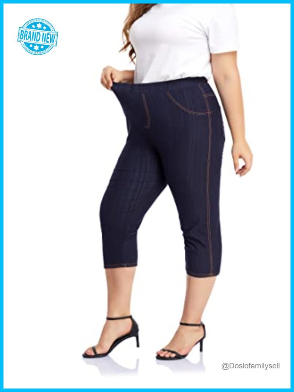 Plus Size Capri Jeggings High Waisted Pull On with Pockets 1X-4X